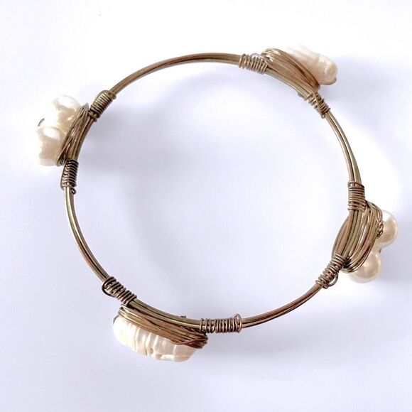 Freshwater Pearl Wire Wrapped Bangle Bracelet - Picture 3 of 5